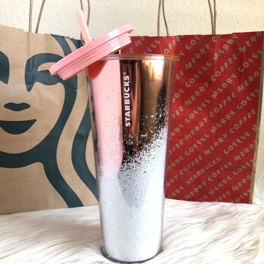 Rose Gold Glitter Ombré Holiday Starbucks Tumbler